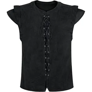 Men's medieval renaissance lace-up vest black suede sleeveless pirate costume top