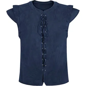 Medieval Renaissance faux suede vest for men women, lace up front pirate cosplay costume top.