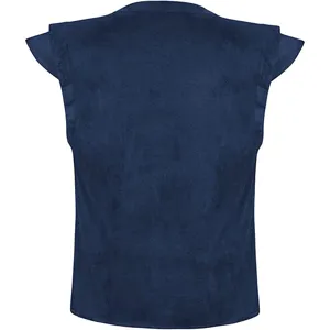Renaissance pirate faux suede vest back detail, medieval cosplay costume top for women.