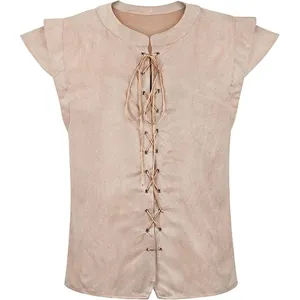 Detail shot of the medieval Renaissance vest featuring lace-up front and soft faux suede.