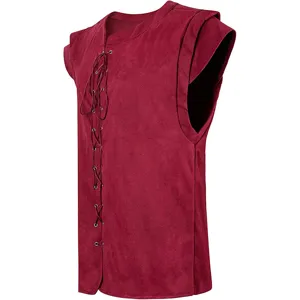 Medieval Renaissance men suede sleeveless vest pirate costume cosplay detail view top