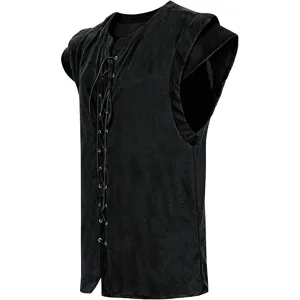 Men Medieval Renaissance Lace-Up Vest Vintage Pirate Costume Sleeveless Faux Suede Tunic