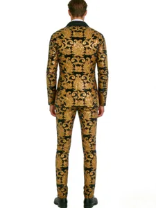 Costume homme a paillettes ensemble veste et pantalon motif noir et or pour scene fete