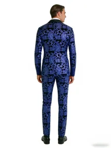 Costume homme veste et pantalon à motif floral et sequins pour spectacle et boîte de nuit.