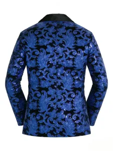 Veste de costume élégante pour homme à sequins bleus et motif floral pour scène