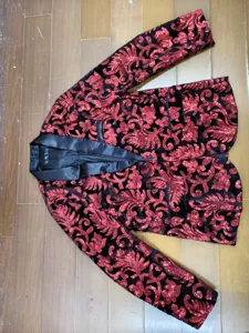 Blazer Homme Noir Rouge Paillettes Élégant Veste De Costume Scène Performance Soirée
