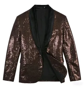 Men's stylish sequin blazer with black velvet shawl lapel party jacket for stage wear
