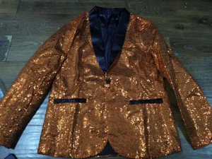 Men's Golden Sequin Blazer Notch Lapel Suit Jacket Stage Performance Nightclub Party