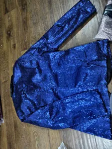 Men's blue sequin blazer jacket shiny stage performance party nightclub stylish outerwear