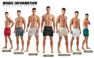 Men satin boxer shorts in multiple colors showing smooth fabric and casual fit style.