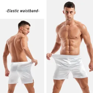 Men's satin boxer shorts, silky solid color casual sleepwear briefs with elastic waistband.
