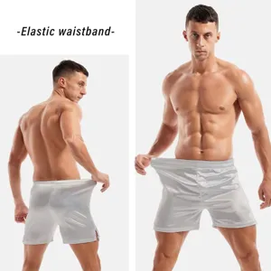 Men satin boxer shorts elastic waist solid color sleepwear casual lounge shorts new