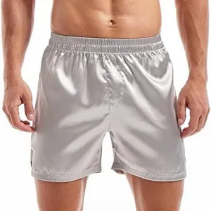 Men's solid color satin boxer shorts smooth loungewear sleepwear shorts front view