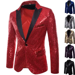 Men's sequin blazer party stage performance suit jacket with contrasting lapel multi colors