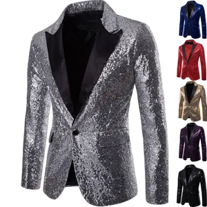 Hombre chaqueta de lentejuelas brillante un boton discoteca fiesta escenario espectac