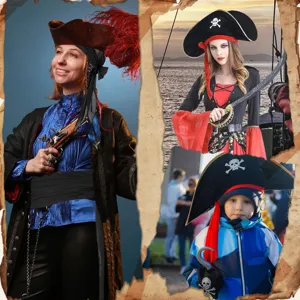 Halloween pirate costume ensemble pour adultes enfants cosplay fête déguisement avec chapeau.
