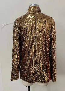 Damen Gold Pailletten Blazer langarm Freizeitjacke glitzernde Party Oberbekleidung Stil