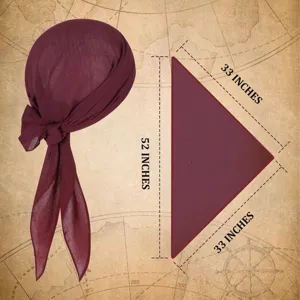 Foulard triangulaire de pirate rouge foncé accessoire de costume, tissu respirant.