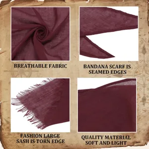 Gros plan détaillé du bandana pirate, montrant un tissu rouge foncé respirant et des bords cousus.