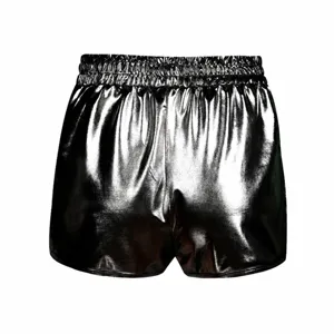 Women shiny metallic leather shorts casual elastic waist summer hot shorts basic style