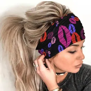 Modisches schwarzes Stirnband mit bunten Lippen Druck für Damen Haaraccessoires Alltag