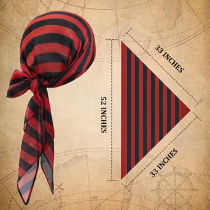 Bandana de pirate d'Halloween foulard triangulaire raye rouge et noir pour cosplay.