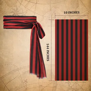 Ceinture de pirate rayée rouge et noire accessoire de costume 144x10 pouces Halloween