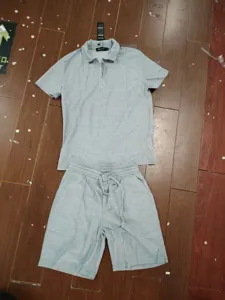 Set Polo Maniche Corte e Pantaloncini Uomo Abbigliamento Sportivo Casual Estivo Grigio