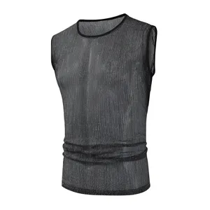 2025 Nuevo Camiseta Sin Mangas Hombre Casual Brillo Talla Grande Color Sólido Verano Chaleco