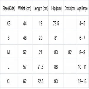 Children shorts size chart details guide kids elastic waist summer hot pants sizing specs