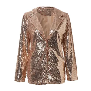 Damen Pailletten Blazer Langarm Offene Vorderseite Glitzer Cardigan Party Jacke Mantel