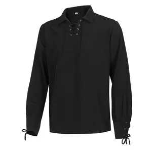 Herren mittelalter schnürung hemd langarm gothic cosplay kostüm oberteil detailansicht