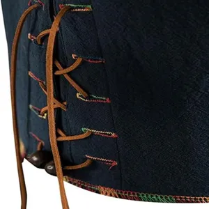 Detailed close-up view of men shirt lacing and colorful embroidery texture design.