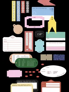 Bunte Planer Sticker und Register-Tabs Set fuer Buerojournaling und taegliche Notizen.