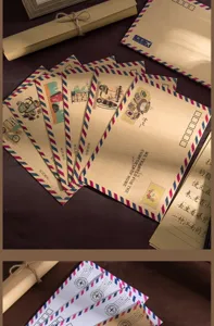 Enveloppes et papeterie de type courrier aerien kraft vintage, style litteraire retro.