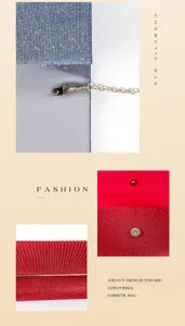 Detailed view of women glitter pleated evening clutch bag with chain and magnetic snap.