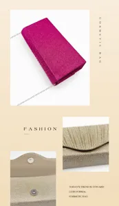 Glitter evening clutch bag for women, stylish pleated design with chain strap and magnetic snap.
