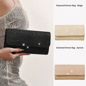 Sac de Soirée en Paille pour Femmes Mode Strass Chaîne Sac Bandoulière Été Décontracté Tressé Pochette Sac à Main