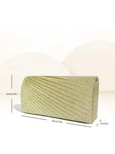 Detailed view of the sparkling gold pleated clutch evening bag showing its exquisite texture.