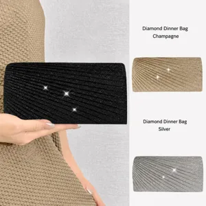 Womens Glitter Pleated Evening Bag Mini Envelope Clutch Purse With Chain Strap For Wedding Party Banquet Prom