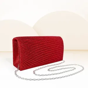 Elegant glitter pleated evening bag mini clutch purse with chain strap for women party prom