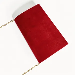 Red velvet envelope clutch bag with gold chain for women evening party fashion handbag