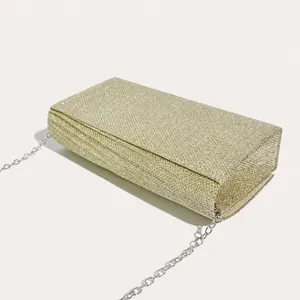 Gold glitter evening clutch bag for women elegant party chain handbag mini metallic purse
