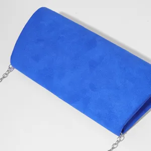 Blue suede clutch bag with silver chain strap elegant evening shoulder bag for women
