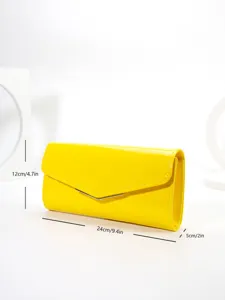 Yellow patent leather envelope clutch bag for women, elegant party evening handbag 24cm.