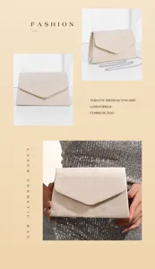 Beige velvet evening clutch bag for women, elegant small square shoulder bag with chain.