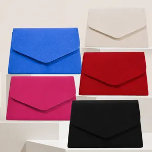 Women velvet envelope clutch bag elegant solid color evening party purse for ladies