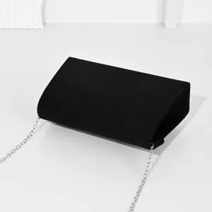 Black velvet evening clutch bag with silver chain, elegant ladies dinner party handbag