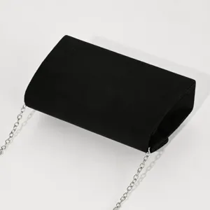 Black suede evening bag with silver chain elegant women clutch purse for party wedding banquet.