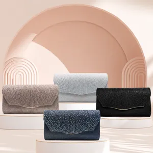 Sparkling rhinestone evening clutch bag for women wedding party elegant pleated purse handbag